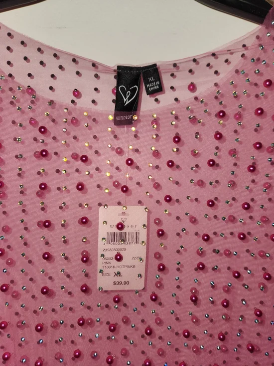 Windsor Pink Beaded Sheer Long-Sleeve Crop Top - Picture 3 of 3